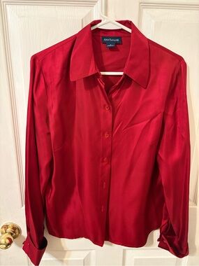 Ann Taylor Classic Red Silk Button-Up Blouse